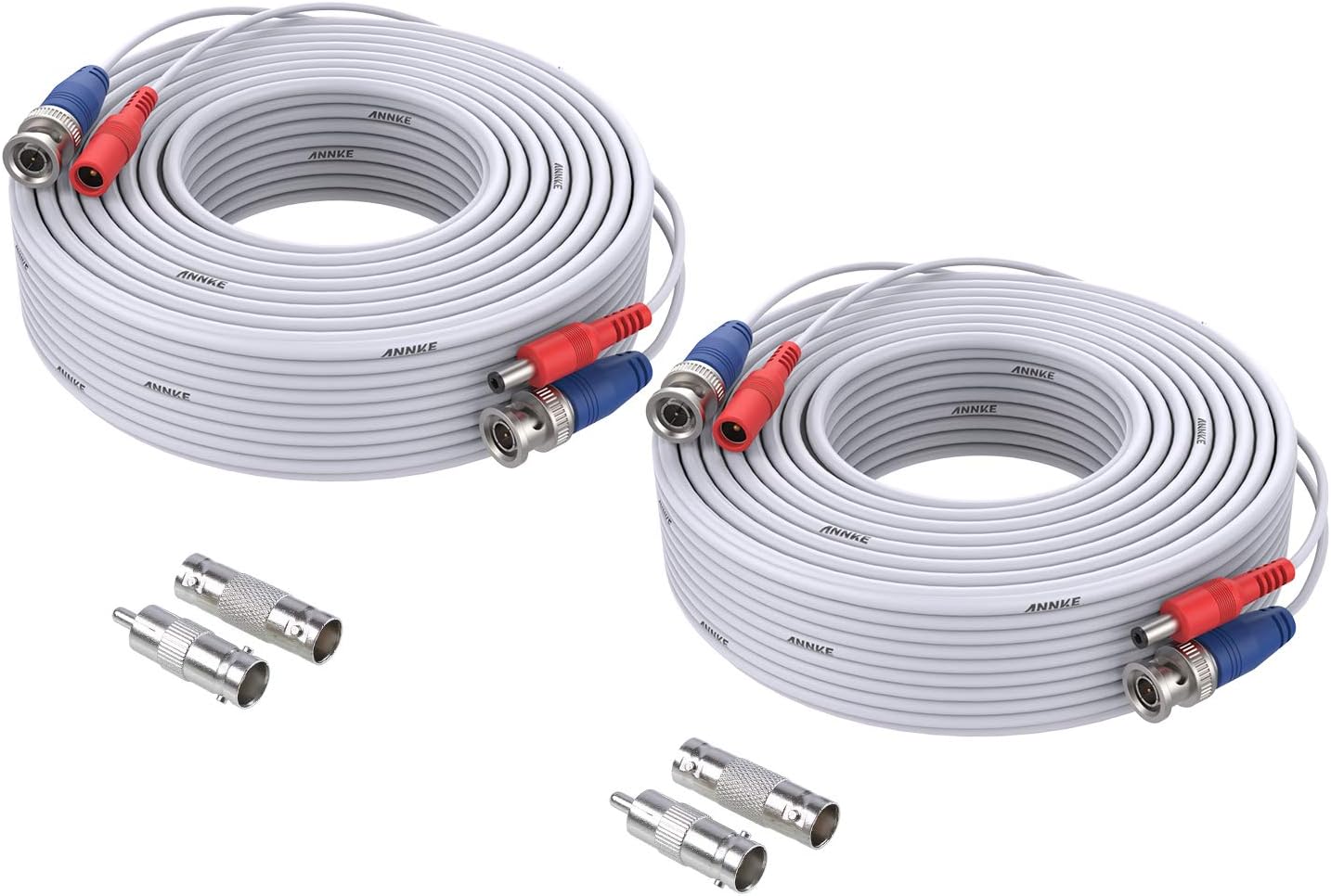 ANNKE 2 Pack 30M/100ft All-in-One Video Power Cables, BNC Extension Surveillance Camera Cables for CCTV Security DVR System Installation, BNC Connector Included (White)