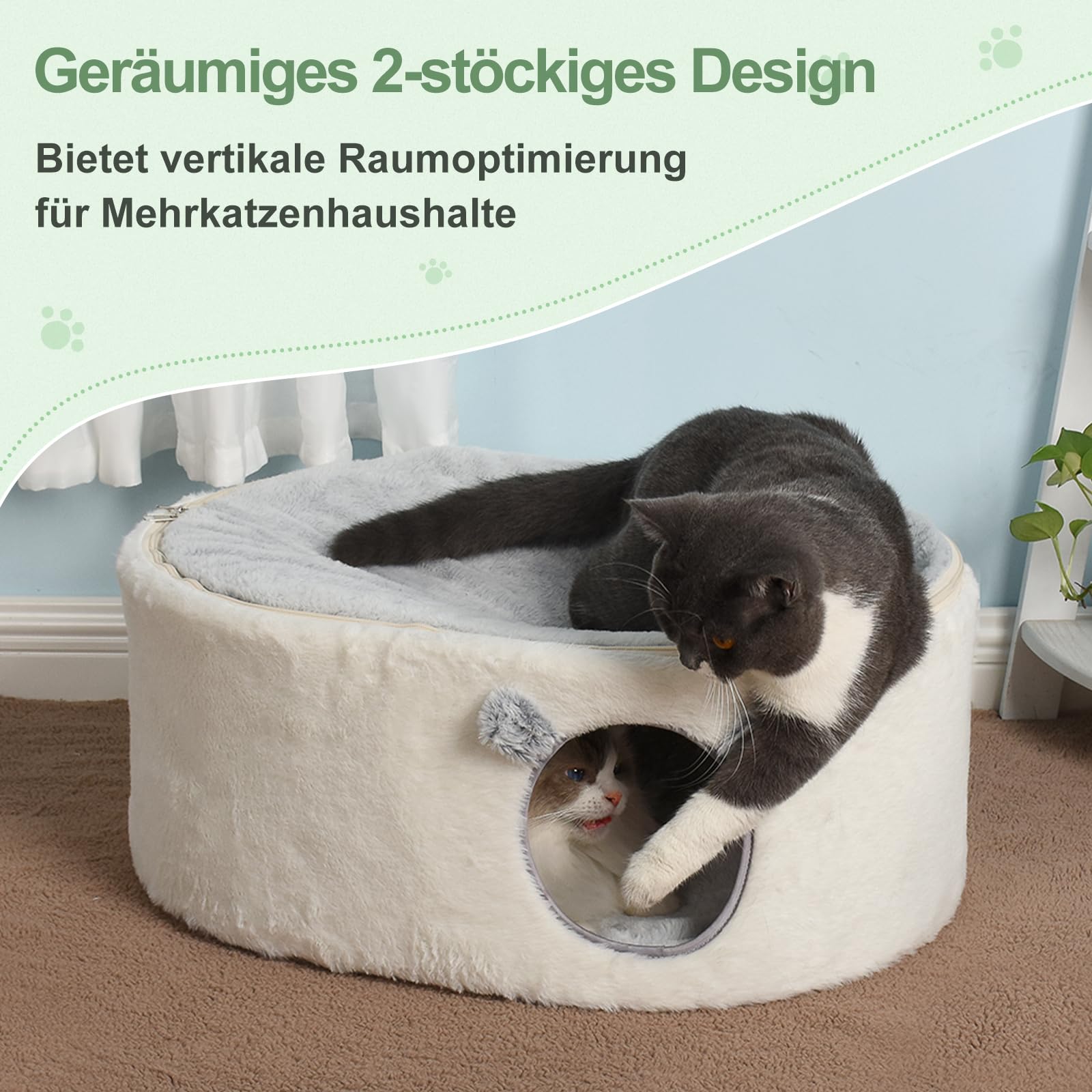 GUUSII HOME Erhöhte Katzen Bettchen für Hauskatzen Katzenhöhle Groß Kätzchen Haus Katzenliege Beiliegend Katzenschlafplatz Flaumig Kaninchen Höhle Haustier Versteck Einfache Montage 60 * 45 * 27cm