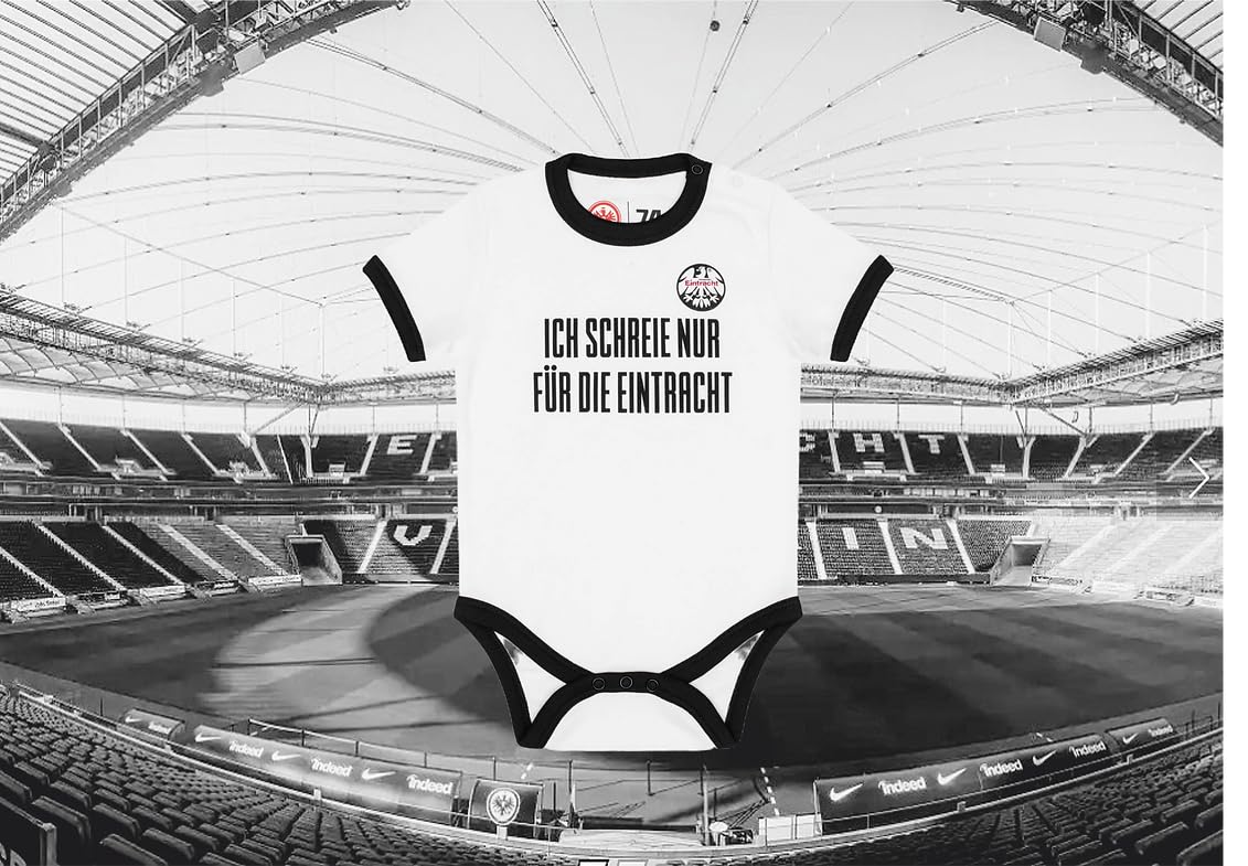 Eintracht Frankfurt Baby-Strampler, Weiß/Schwarz, 100% Biobaumwolle, GOTS-Zertifiziert, Ich schreie nur für die Eintracht