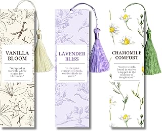 Scented Bookmarks with Tassels – Set of 3 (Lavender, Vanilla & Chamomile Bookmark Scents) – Premium Scratch & Sniff Book Marks for Reading, Relaxation & Gift for Book Lovers