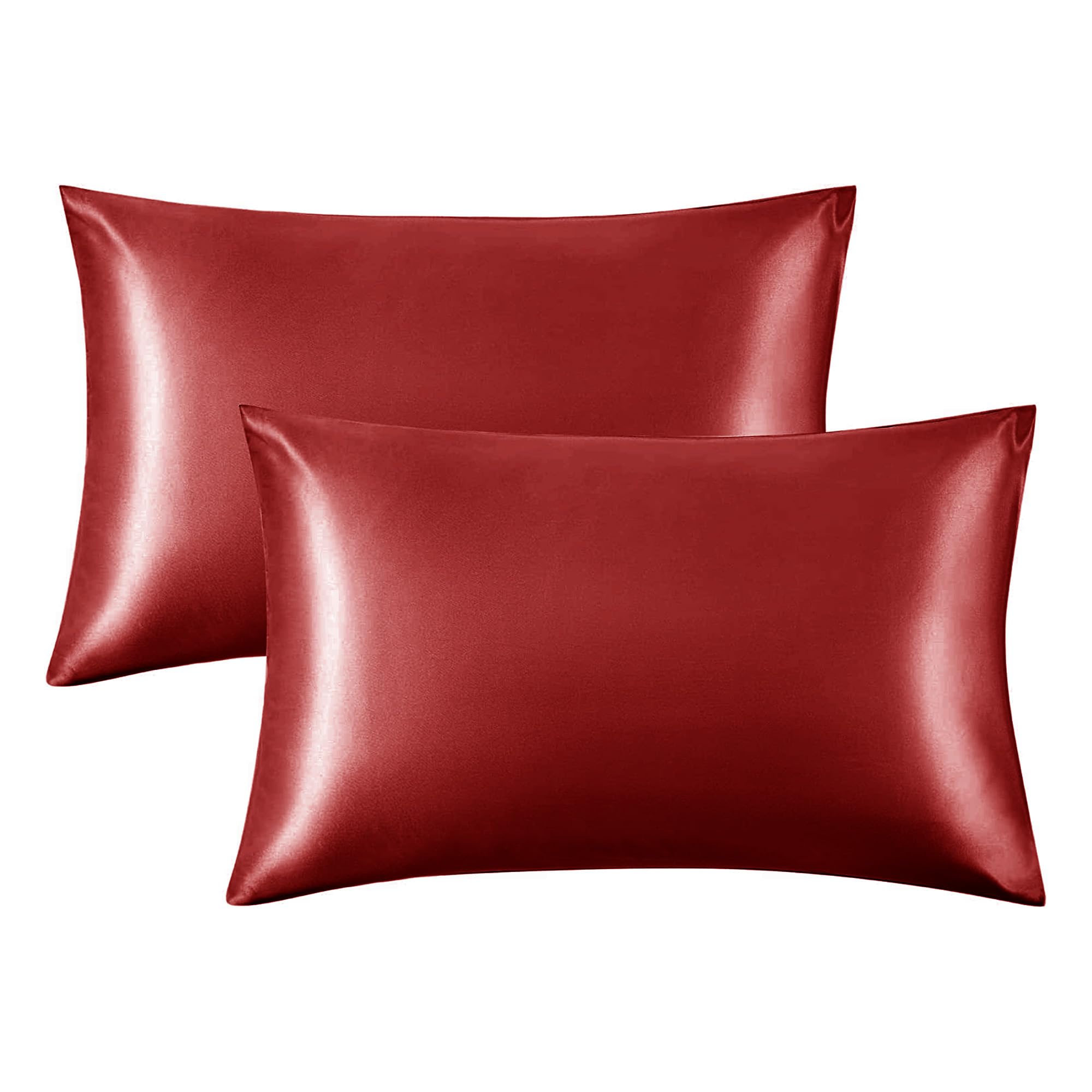 Intimates Silky Satin Pillow Cases 2 Pack - Red Pillowcase for Hair and Skin Standard Size with Envelope Closure, 50x75 cm (Pillowcase Pair, Red)