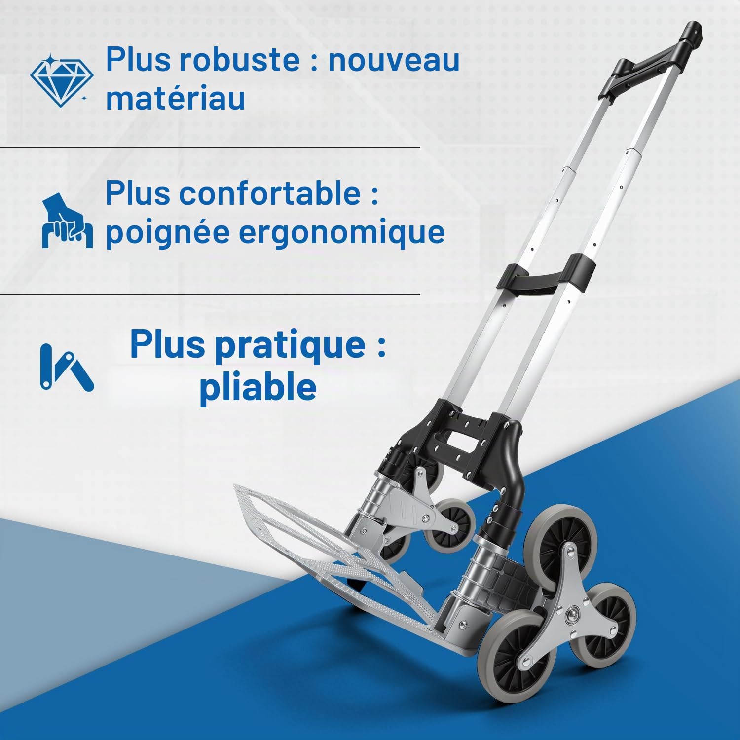 Diable de escalier Pliable en Aluminium, capacité 70 kg
