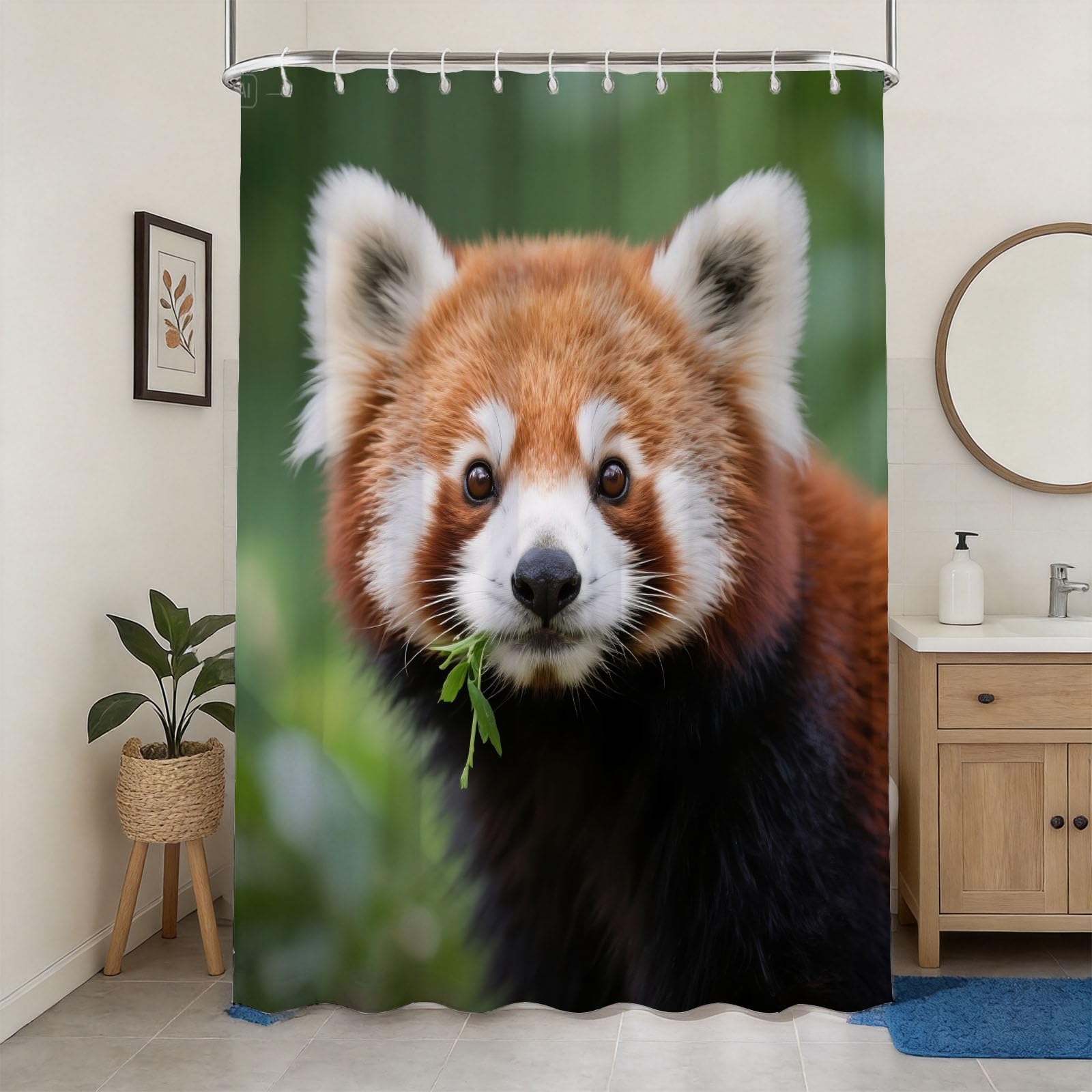 Hongduo 3D Red Panda Shower Curtain for Stalls Bathtubs Natural Bathroom Decor Shower Curtain Set Polyester Fabric Waterproof 200x200cm/79X79 Inch with Hooks