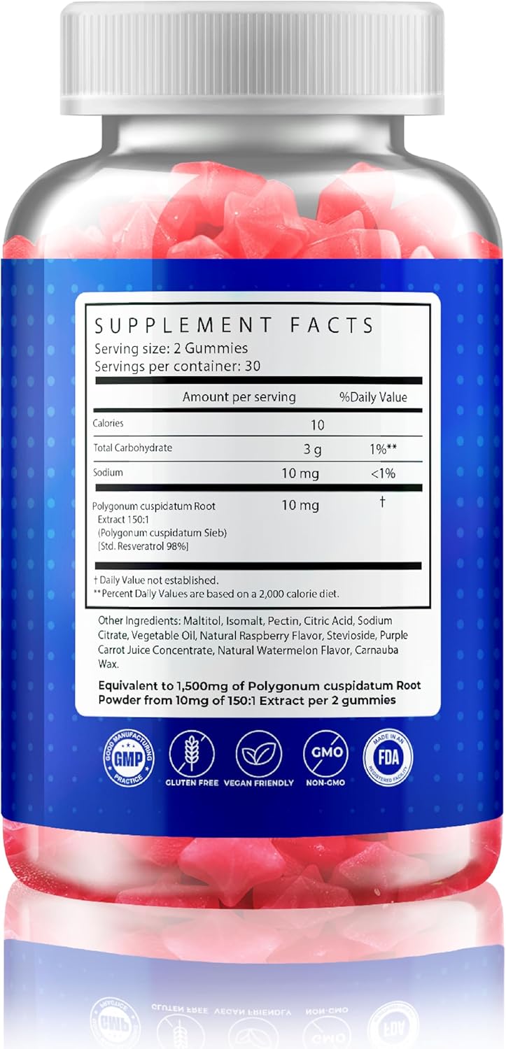 Resveratrol Gummies - Sugar Free, Natural Raspberry Watermelon Flavor, Powerful Antioxidant, Anti-Aging & Immune Support - Vegan Friendly & Gluten Free - Image 5