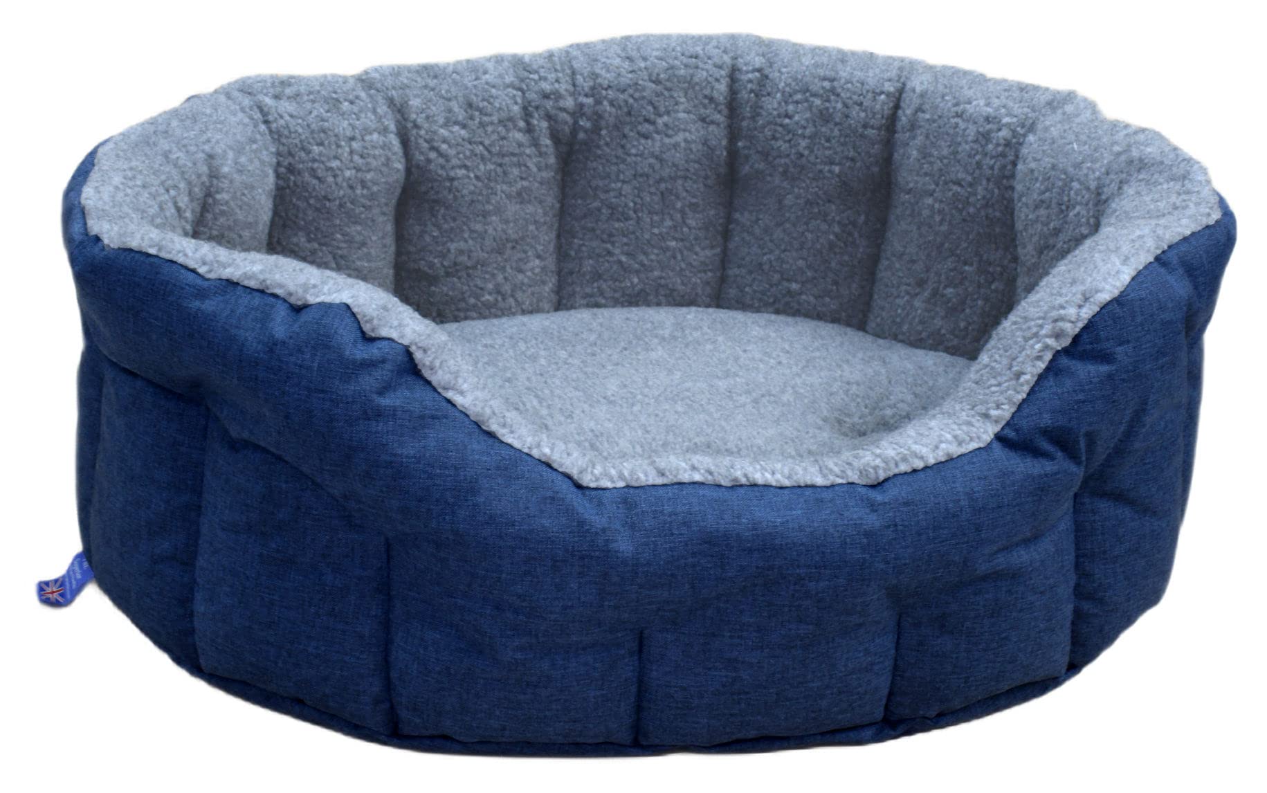 P&L Premium Oval Drop Fronted Bolster Style Heavy Duty Fleece Lined Softee Dog Bed Colour Navy Blue/Silver Size Jumbo Internal L90cm X W74cm X H25cm / Base Cushion 8cm thickness