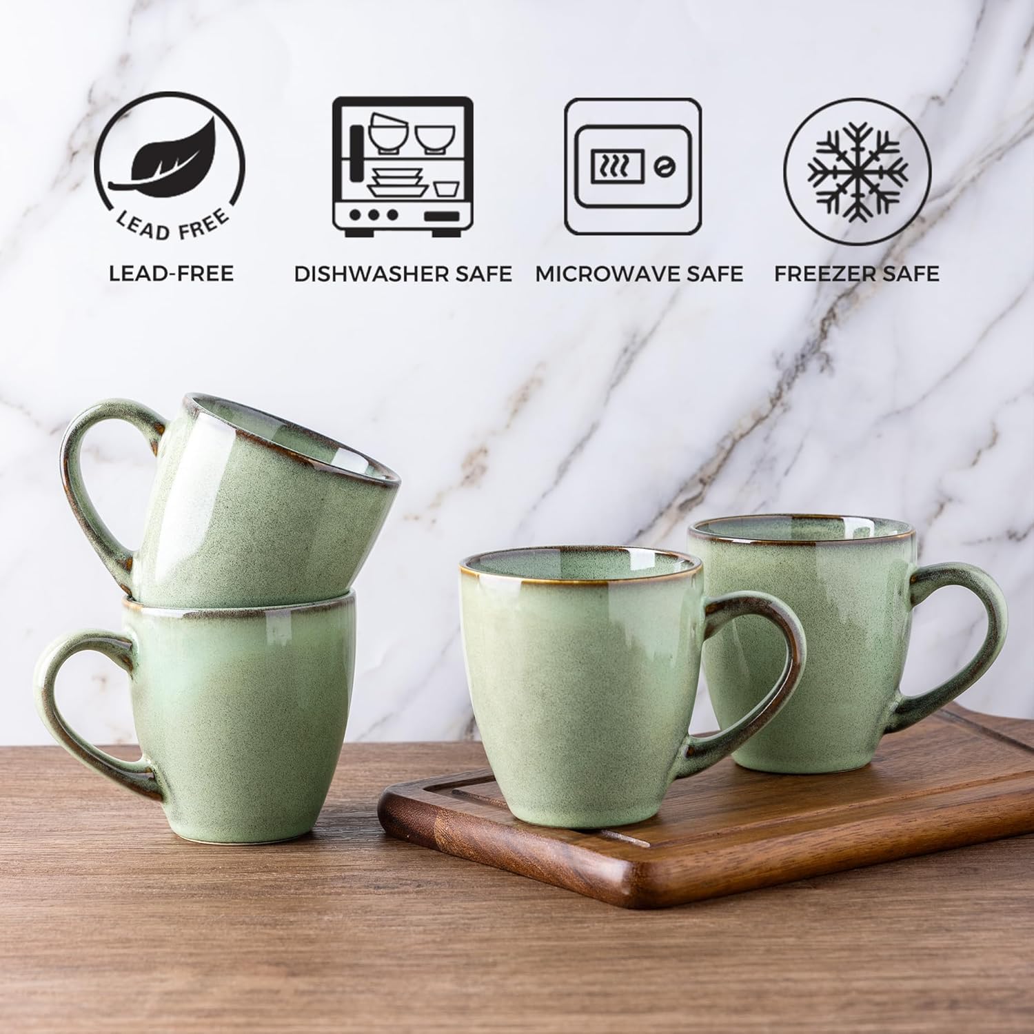 Juego de tazas de café de cerámica de 4, tazas de cerámica de 350 ml para café, té, cacao caliente - apto para lavavajillas y microondas, perfecto para el hogar o la oficina