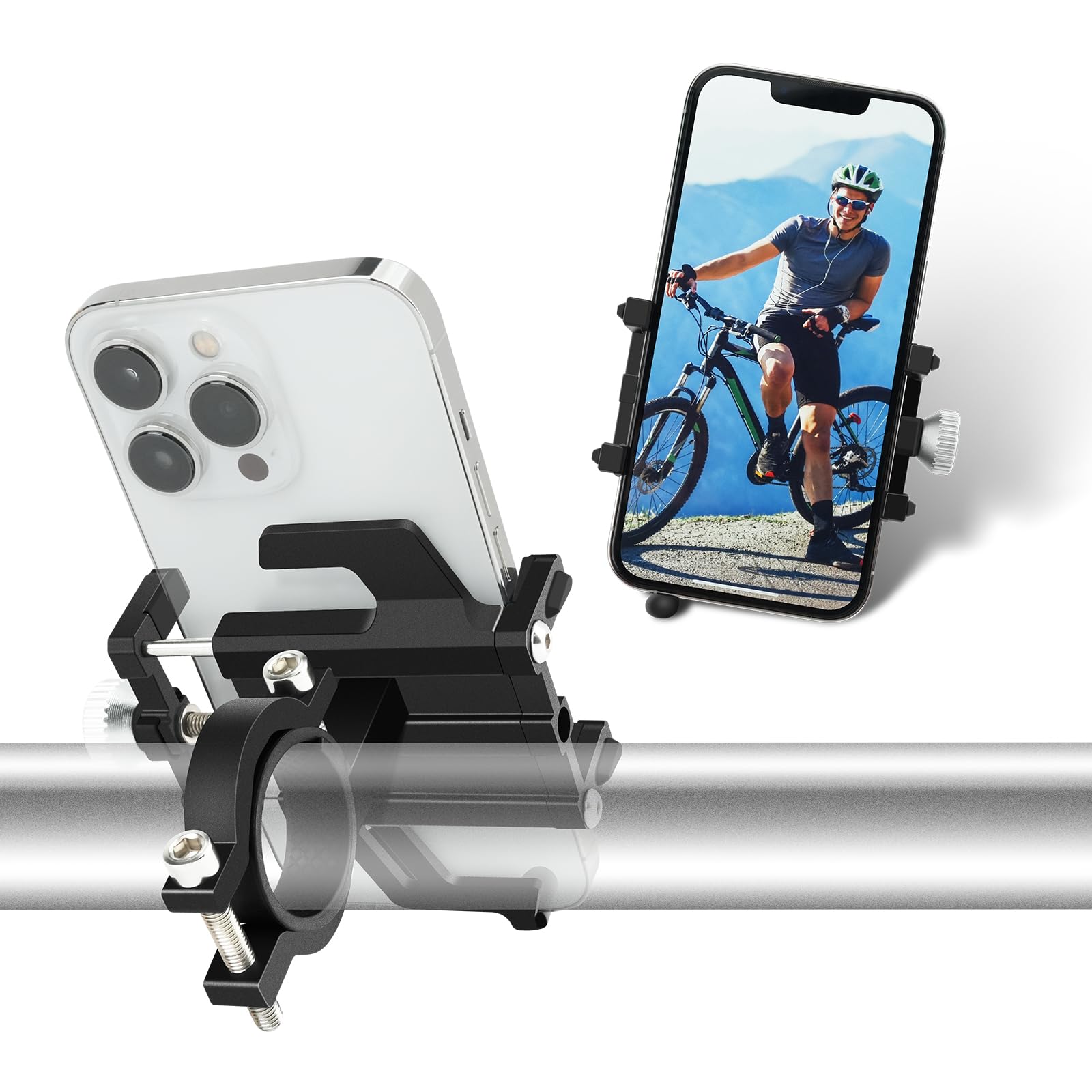 NineLeaf Bike Phone Holder | Not Block Camera,Motorcycle Phone Holder Aluminum | Silicone Anti-Slip,for Navigation & Recording,Anti Vibration Mount,