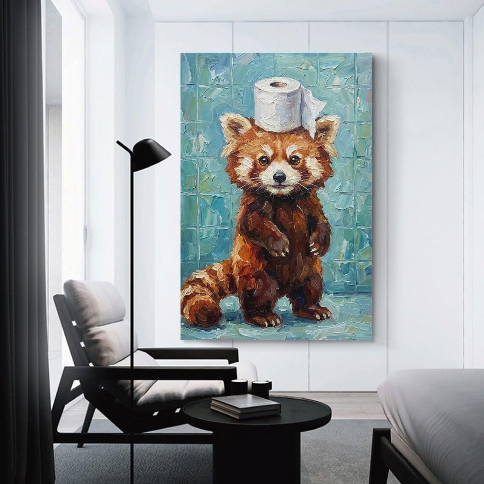 Junmoney Unframe-Style-12 Wall Picture Print Red Panda With Toilet Paper, 08X12inch(20X30cm), For Entrance Walls, Hall Decor Or Foyers, Home Artwork For First Impressions