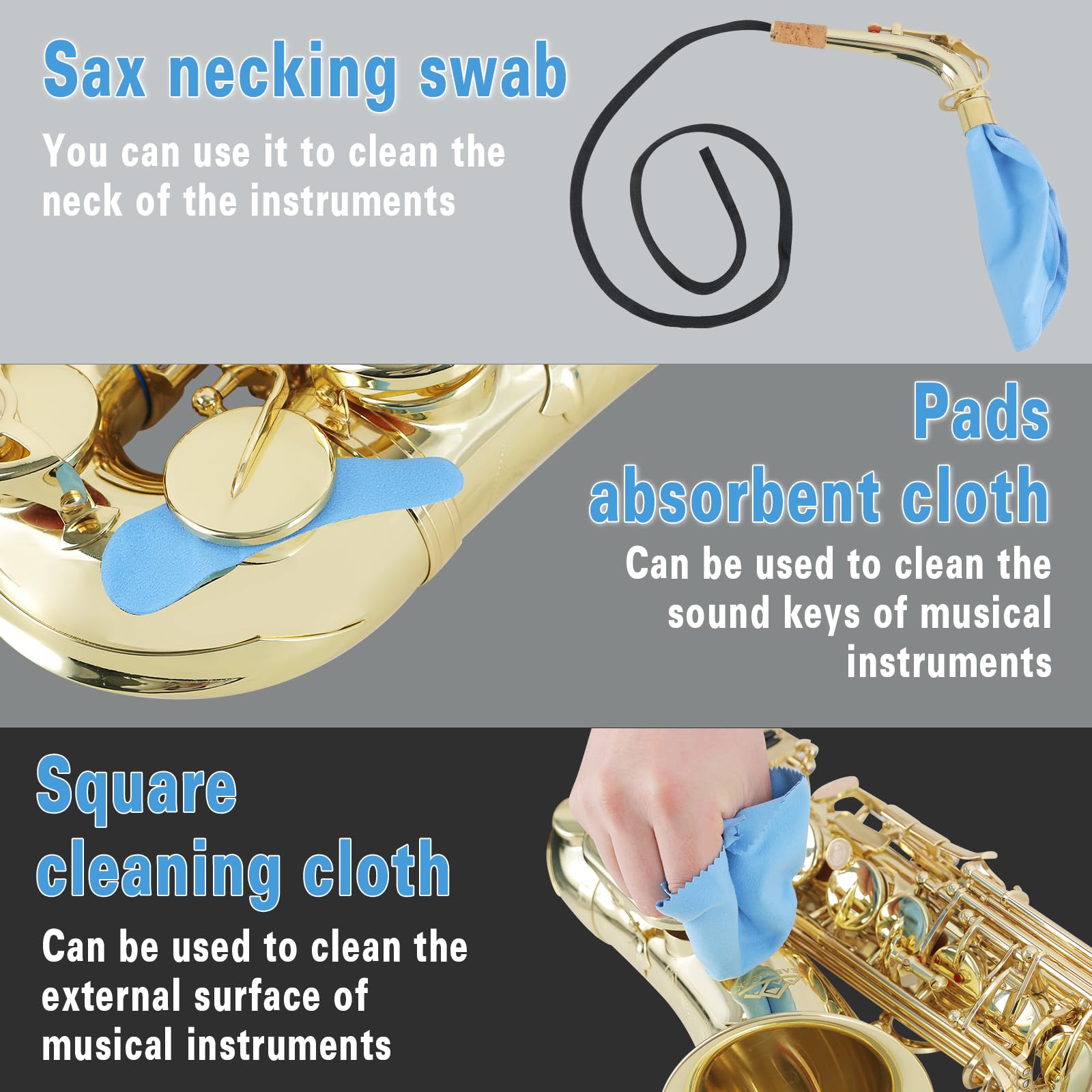 EASTROCK Saxophon Reinigungsset für Alt/Tenor saxophone Klarinette Trompete Querflöten und andere Wind- & Holzblas-Strukturen inkl EVA-Etui, Reinigungstuch 4 STÜCKE, Mundstückbürste, Umhängeband