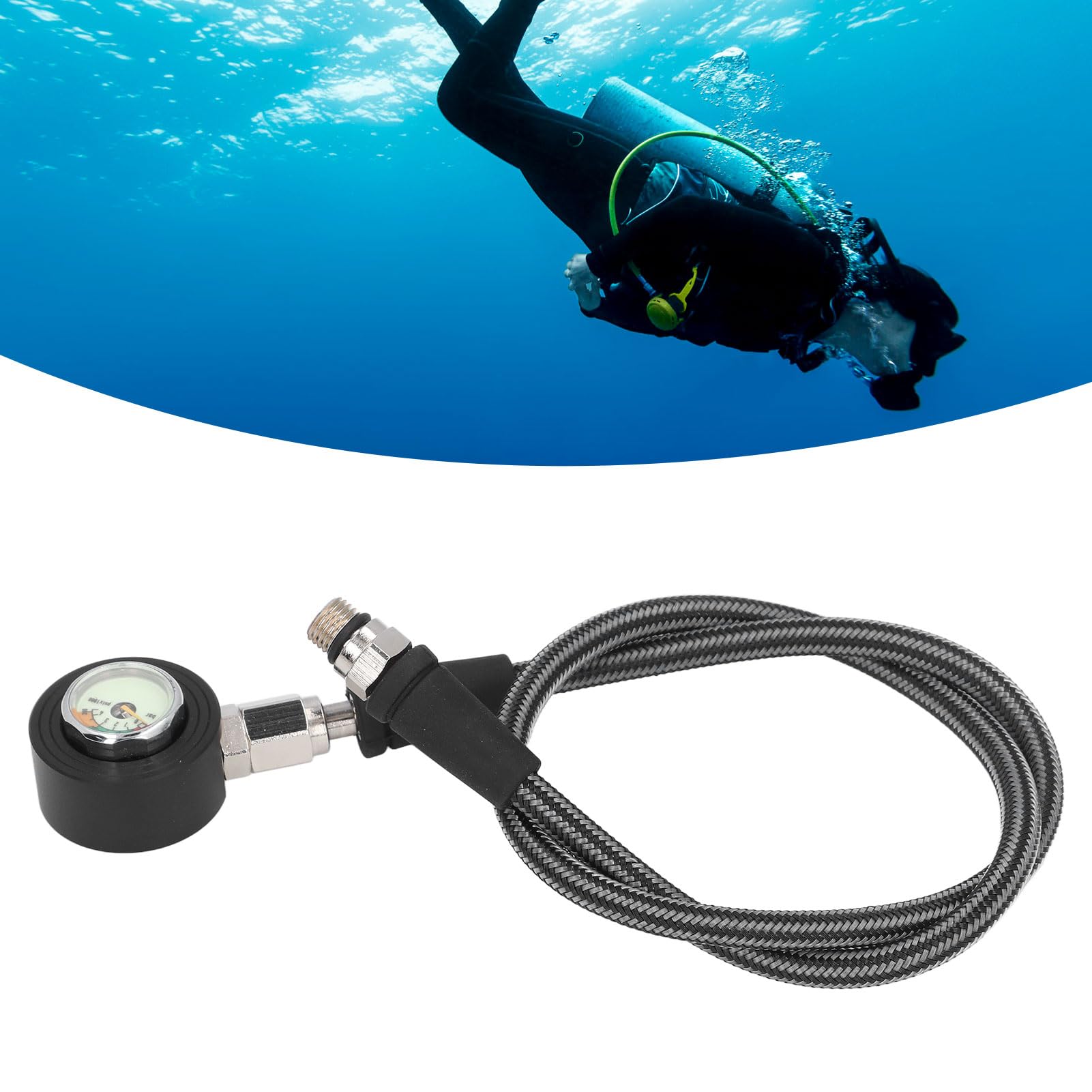 Manometro per Immersioni Subacquee, Manometro Luminoso Professionale per Immersione Notturna, con Tubo Ad Alta Pressione, per Regolatore BCD Immersioni Subacquee (65 cm)