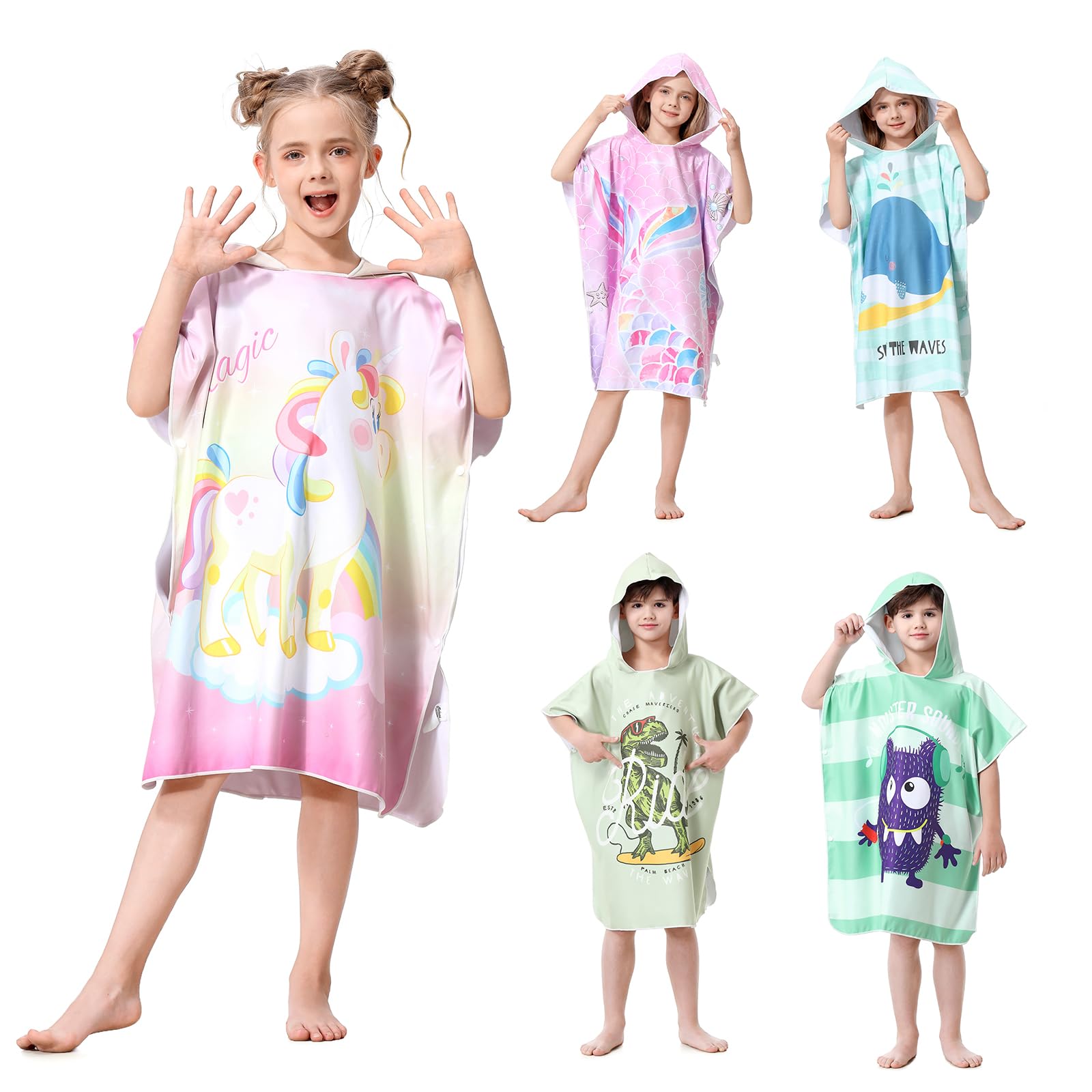MOKANI Badeponcho Kinder mit Kapuze, Mikrofaser Handtuch Poncho füR MäDchen, Jungen, Weich & SaugfäHig Strandtuch Badetuch Badehandtuch füR für Badezimmer, Schwimmbad, Reisen (Kinderhöhe: 100-140 cm)