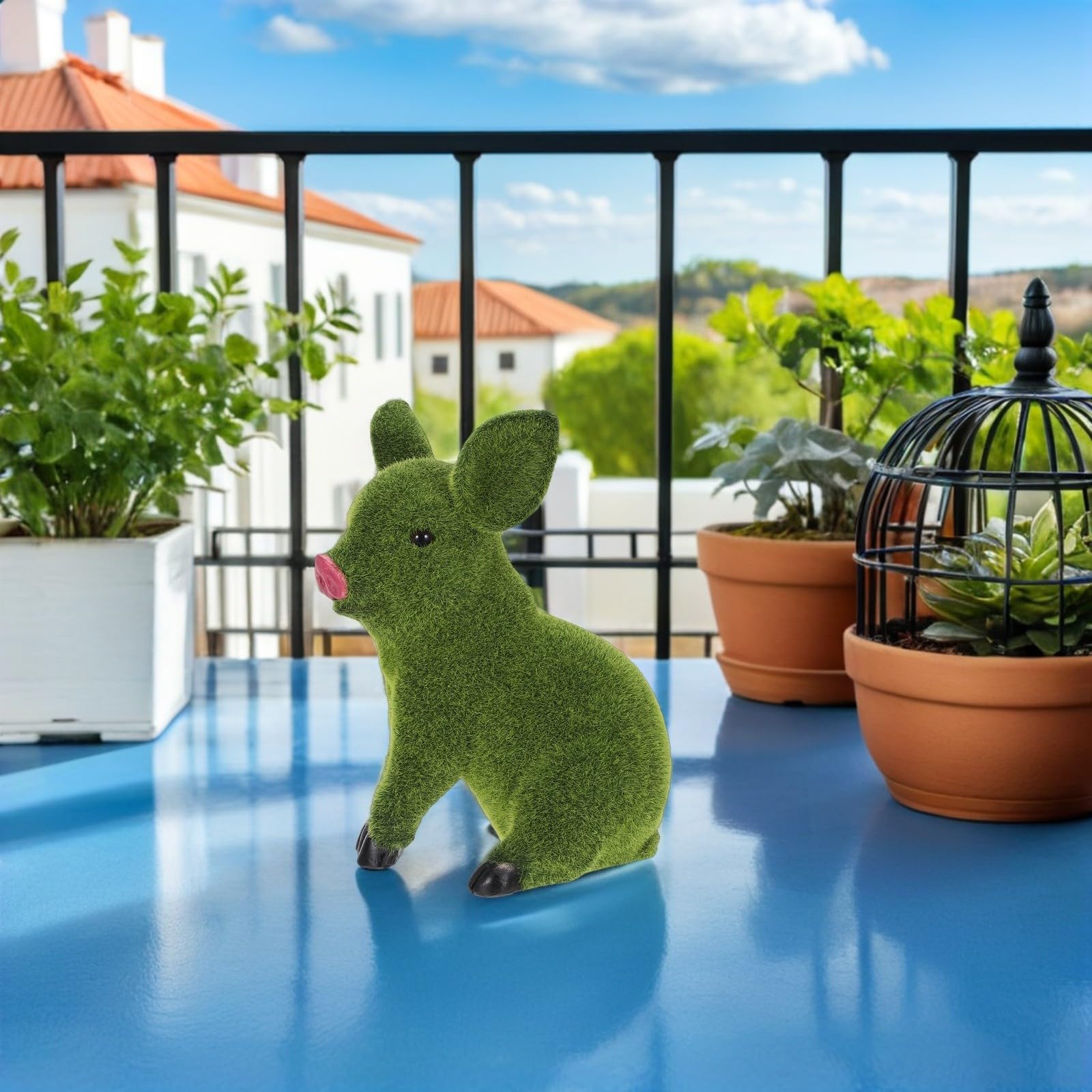 BESPORTBLE Statua da Giardino Maiale Verde Floccato in Resina, Leggera