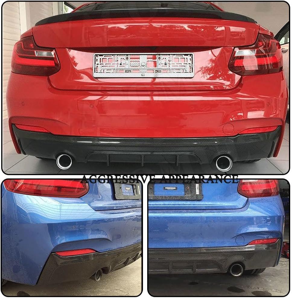 F22 Carbon Fiber Rear Diffuser fits for BMW 2 Series F22 F23 M Sport 2Doors 2014-2018 220i 228i 230i M235i M-Tech Auto Bumper Diffuser Lower Bumper Lip Spoiler Body Kit Factory Outlet