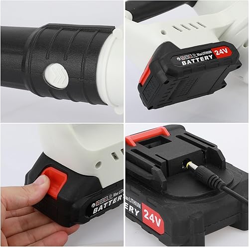 Miniatura 6 de Soplador de hojas, soplador de hojas eléctrico inalámbrico de 24 V 180 CFM con 2 baterías y cargador, soplador de hojas de mano alimentado por
