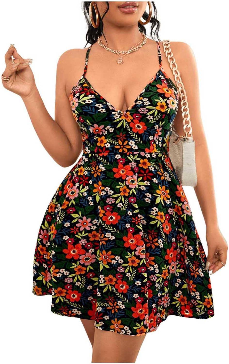 Floerns Women's Floral Print Backless Criss Cross Dress Flowy Boho Cami Short Dresses - Image 2