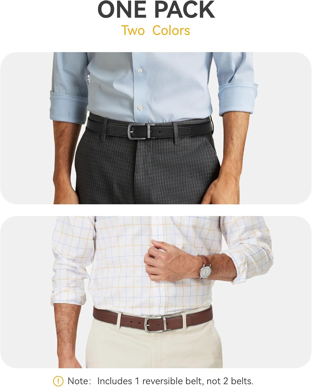 CHAOREN Reversible Mens Belt 1 Piece – Leather Belt Men for Dress Pants - Single Belt, 2 Colors - Image 4