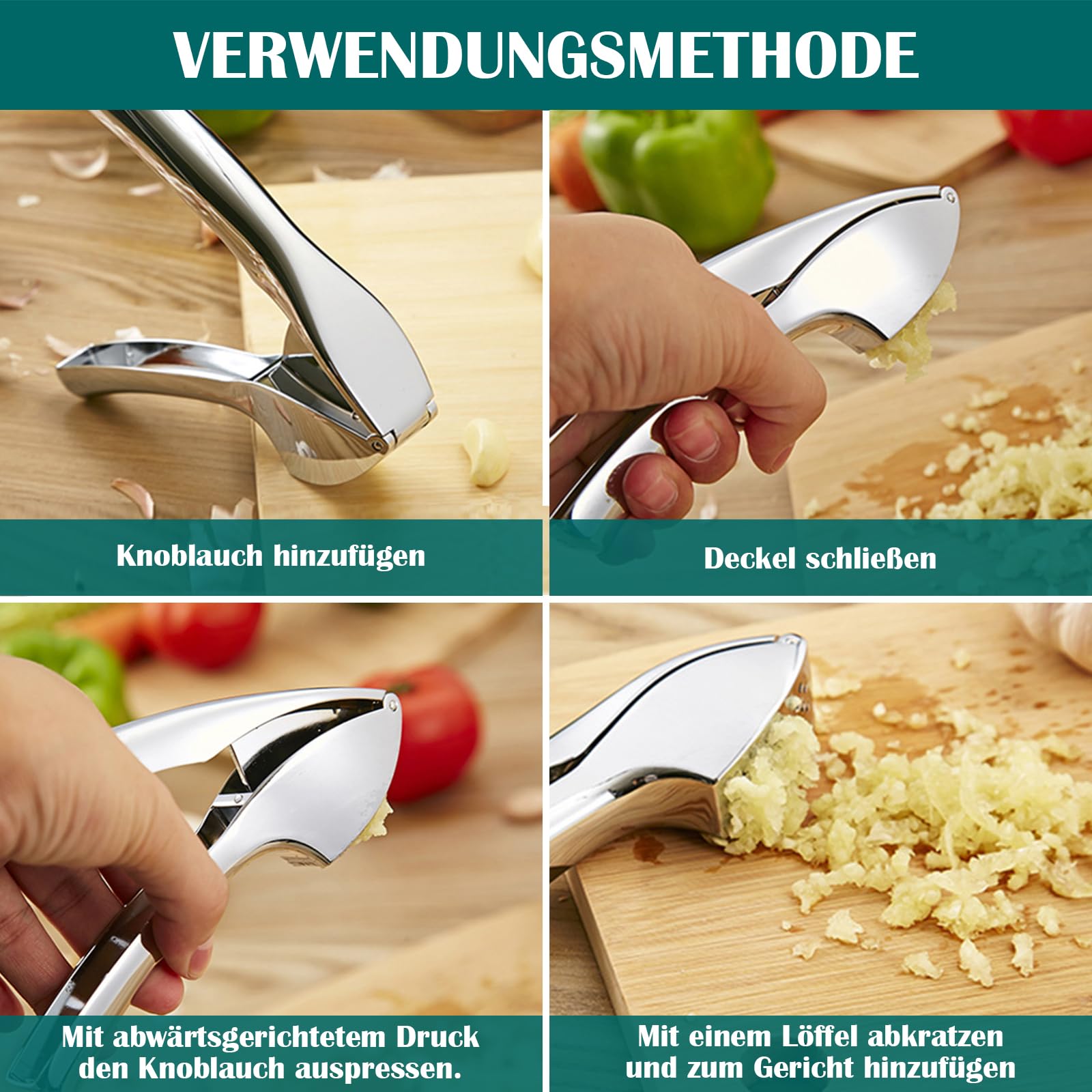 Garlic Press wyciskarka do czosnku ze stali nierdzewnej z uchwytami kołyskowymi kostka premium krajarka do czosnku Garlic Press łatwa do czyszczenia, nadaje