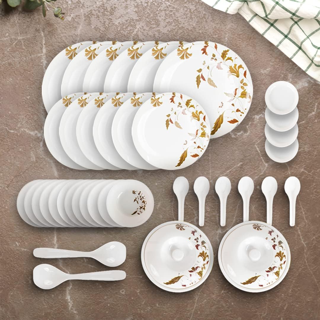 USHA SHRIRAM Dine Smart Melamine 40 Pieces Dinner Set Heat-Resistant | Durable | Shatter-Resistant | Light-Weight | BPA Free (Brown Flower) (B0CSSPC4FY) Amazon Price History, Amazon Price Tracker