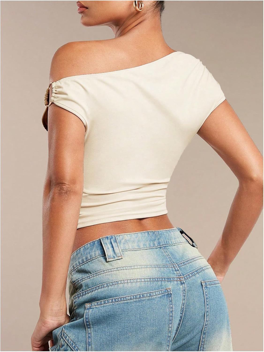 WDIRARA Women's Off Shoulder Tops Sleeveless Ruched Going Out Crop Tank Top - Image 2