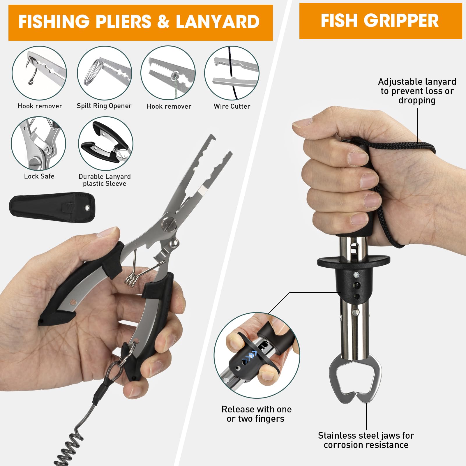 THKFISH Kit di attrezzi da pesca da 85 pezzi, zaino da pesca con scatole incluse, kit di attrezzatura da pesca include kit di attrezzi per esche da pesca, pinze da pesca, rimozione amo da pesce, pinza