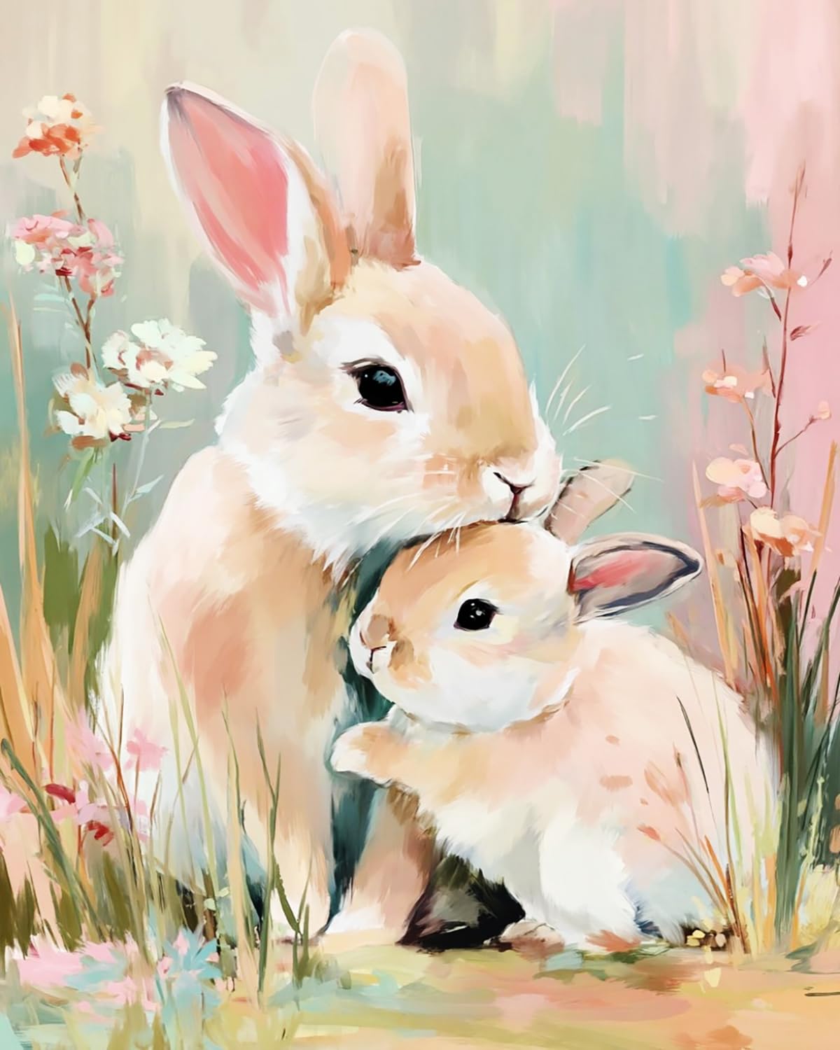 Liubaishi Multicolour Paint By Numbers For Adults, Spring Rabbit, 16X20 Inch Acrylic Canvas Kit