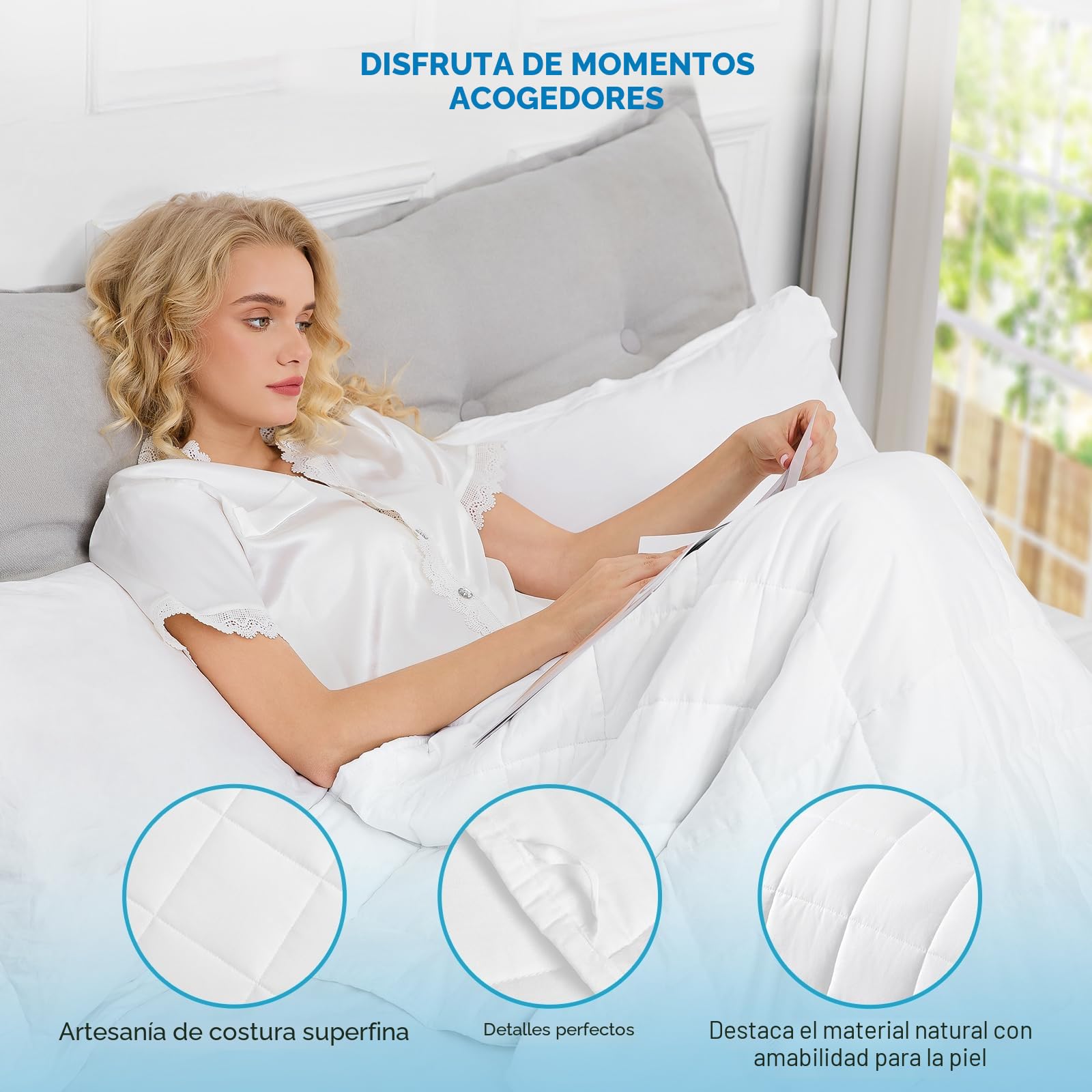 Manta Pesada 155x220cm 9kg, Weighted Blanket con Perlas de Vidrio, para Sueño Profundo y Alivio de Ansiedad, Manta con Peso