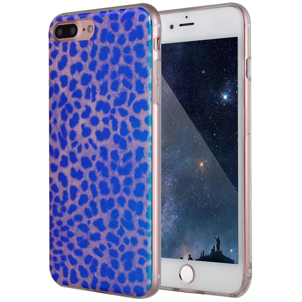 MAXCURY Sexy Animal Leopard Blue Light Laser Ombre Gradual Colorful Slim Lightweight Shell Flexible Shock Absorbing Soft TPU Back Cover Case for Apple iPhone (iPhone 6 Plus/6S Plus)