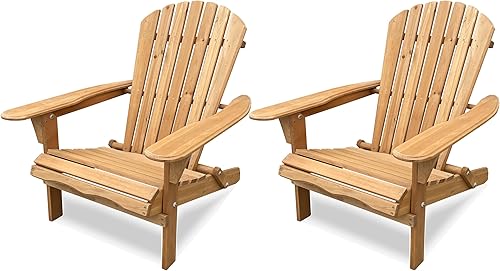 BTEXPERT Juego de 2, sillas plegables Adirondack medio montadas, silla de patio de madera para exteriores, para césped, jardín, terraza, hoguera,