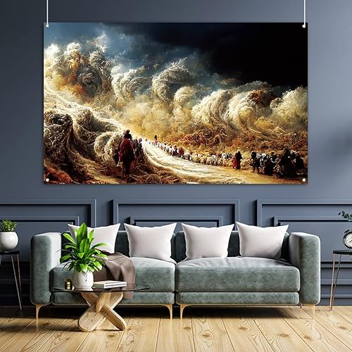 Miniatura 5 de Telón de fondo para cabina de fotos de Pascua Pesaj Moisés cruzando el mar rojo, festival judío fotografía, fondo de decoración de pared (3.6 x 5.9