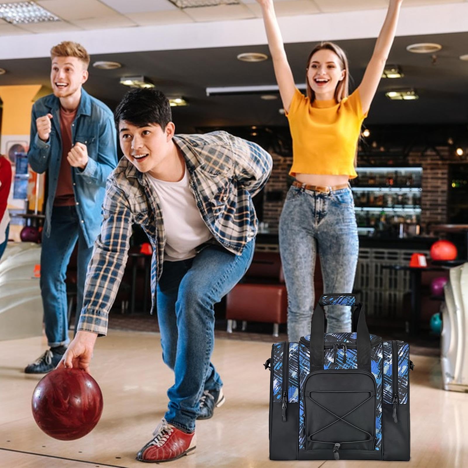 Sac de boule de bowling - Sac de transport pour équipement de bowling, sac de transport pour 1 boule | Sac à main multifonctionnel avec sangle intérieure rembourrée et réglable, s'adapte, bleu