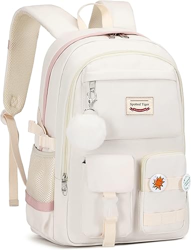 Miniatura 2 de Spotted Tiger Mochila estética para niñas adolescentes y niñas, bonita mochila escolar para libros, mochila escolar de anime para niñas, Blanco