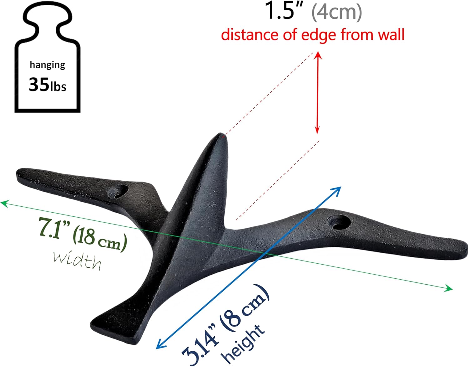 Ambipolar Iron Cast Decorative Gull Bird Wall Mounted Coat Hooks, Black, Set of 3 - Image 4