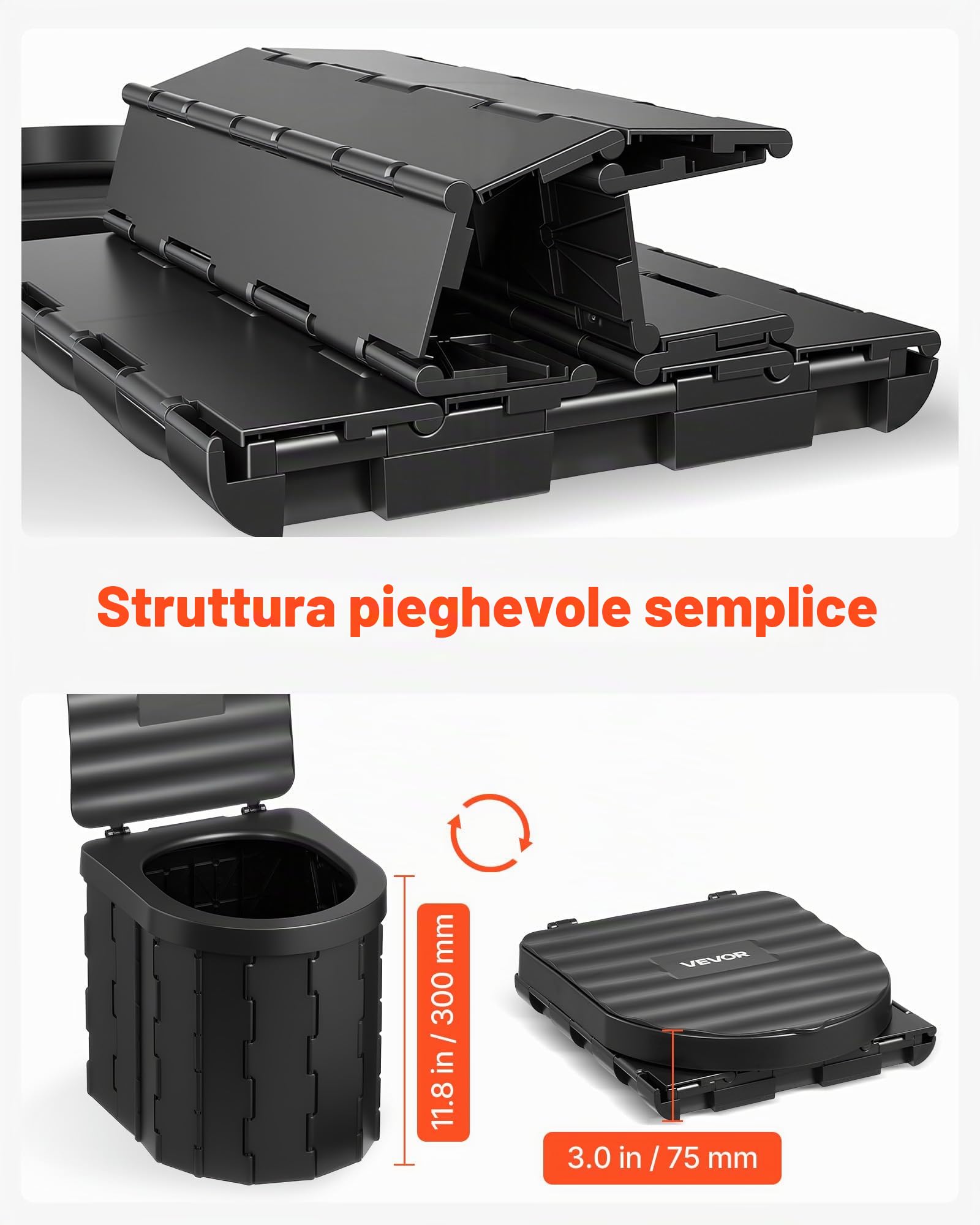 VEVOR Kit WC da Campeggio Pieghevole con Tenda, Toilette da Campeggio Portatile Pieghevole per Campeggio Viaggio Escursionismo Carico max. 150 kg, Borsa da Trasporto Sacchi per Spazzatura