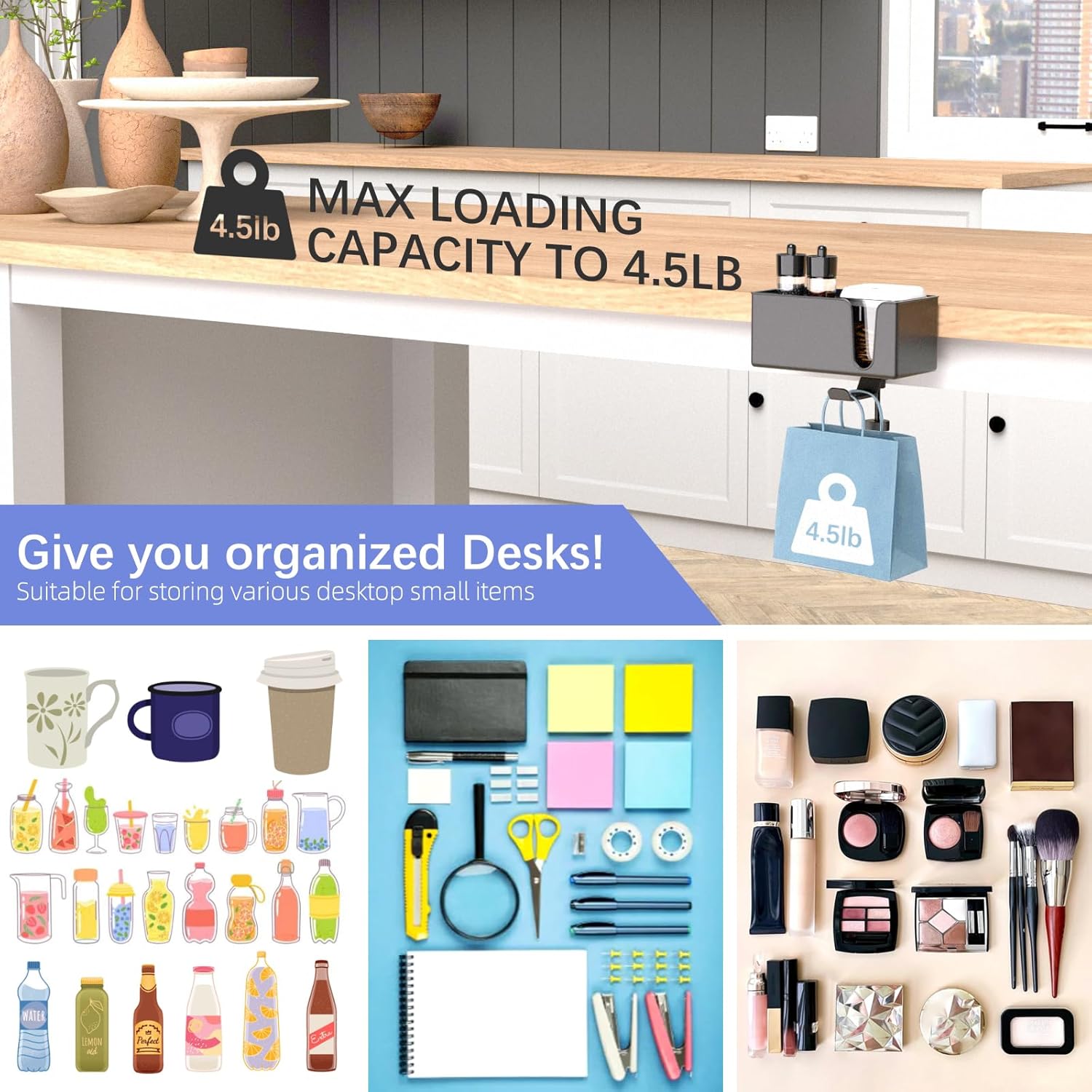 5 in 1 Desk Pencil Holder - Clamp on Under Desk Headphone Hanger - Rotating Headphone Holder Detachable Pen Holder Desktop Storage - Image 7