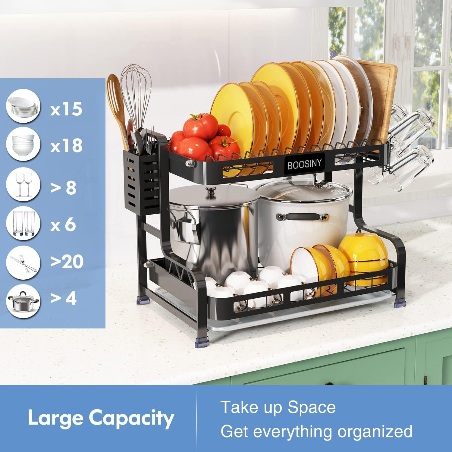 Buy 2 Tier Dish Drying Rack for Kitchen Counter, Boosiny Large Dish