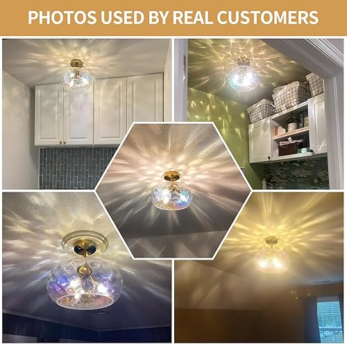 Miniatura 2 de Lámpara de techo de cristal vintage de montaje empotrado  Lámpara de techo de 12 pulgadas de vidrio martillado arcoíris para pasillo, lámpara de