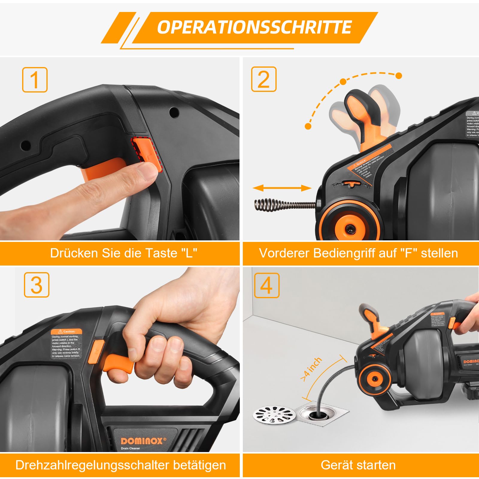 Rohrreinigungsspirale Akku-Rohrreiniger für Makita 18V Akku | 7,6m Elektrischer Abflussreiniger für Rohre von 19-51mm, Für Abflussrohre von Toilette und Küche, Keine Batterie