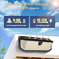 Vista 3 de Luces solares para exteriores, 4000 lm, 380 ledes, luces solares con sensor de movimiento para exteriores, resistentes al agua, 3 modos, ángulo