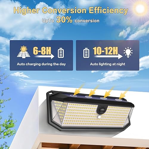 Miniatura 3 de Luces solares para exteriores, 4000 lm, 380 ledes, luces solares con sensor de movimiento para exteriores, resistentes al agua, 3 modos, ángulo