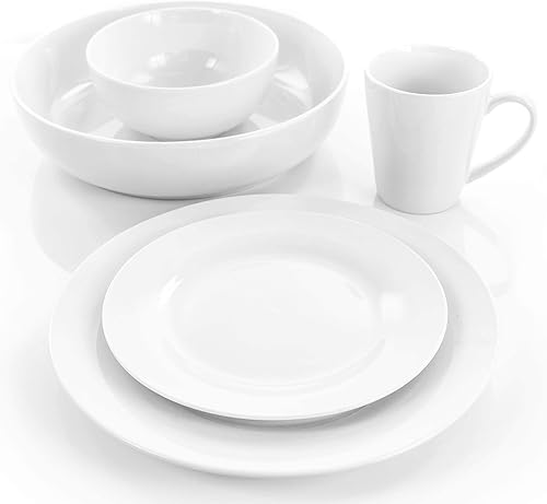 Miniatura 2 de Juego de vajilla redonda de porcelana de 18 piezas en blanco sólido casual formal 16 apto para lavavajillas