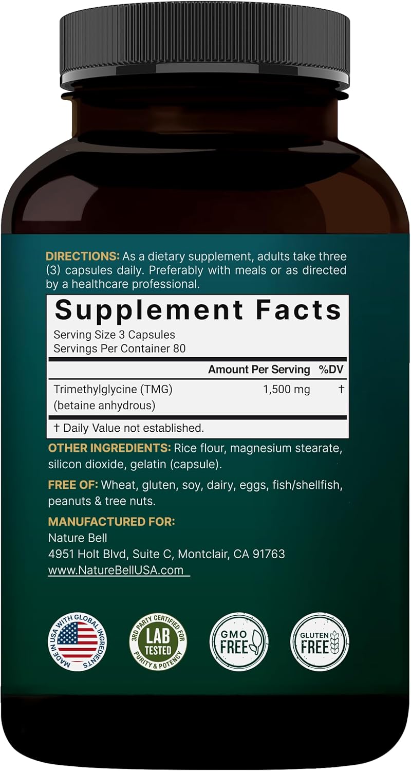 NatureBell TMG Supplements 1,500mg, 240 Capsules | Max Strength Betaine Anhydrous Trimethylglycine – Supports Healthy Homocysteine Balance, Heart & Liver Health – Non-GMO, Gluten Free - Image 7