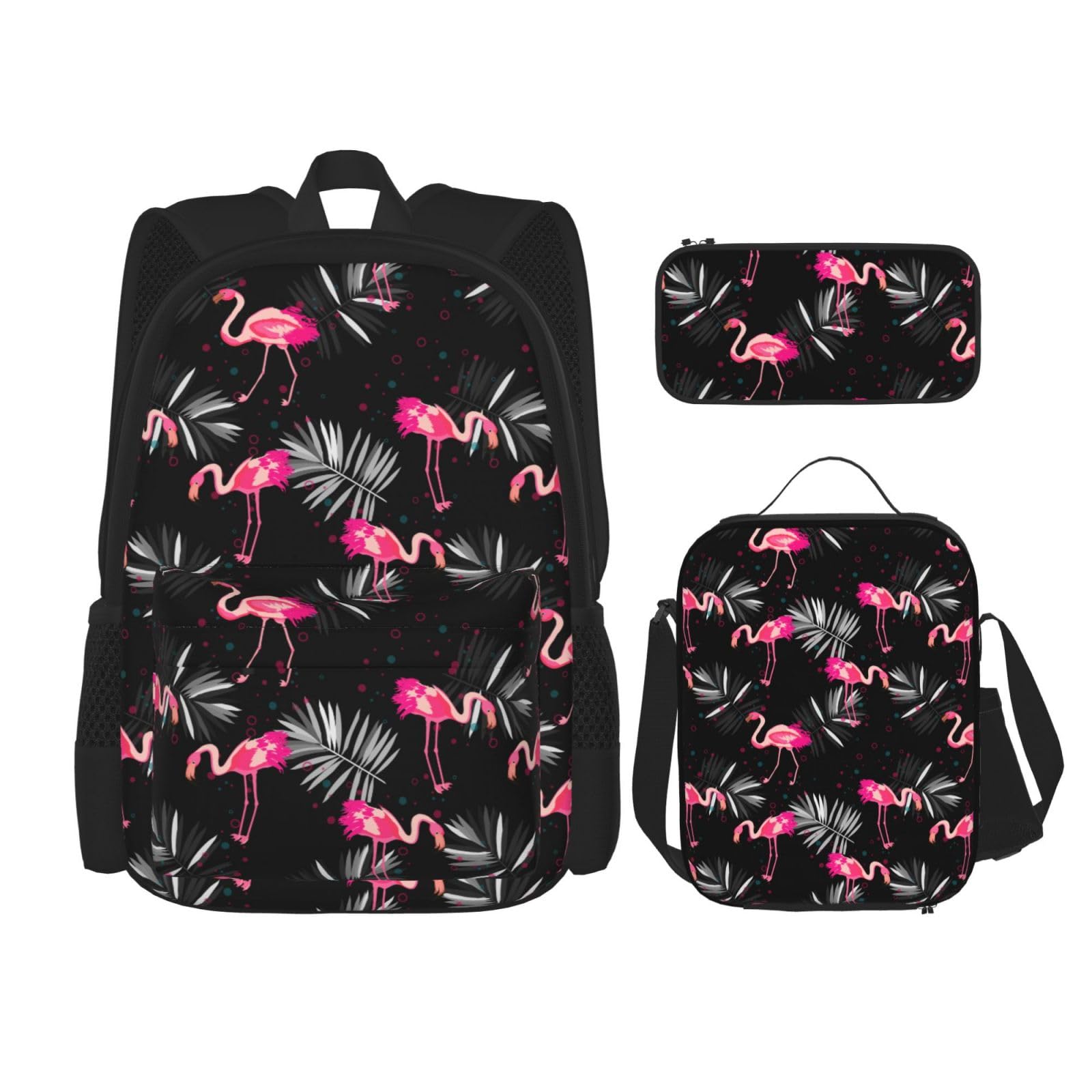 Sac à dos flamant rose avec boîte à déjeuner et trousse assortie