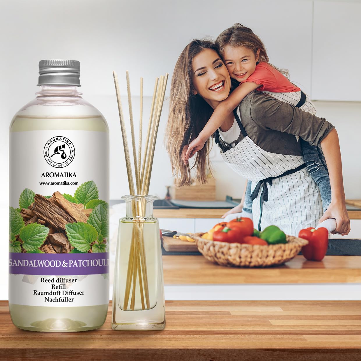 Recharge Diffuseur de Santal Patchouli 500 ml - Diffuseur à l'Huile Essentielle de Patchouli - Desodorisant Maison - Fragrance Durable - Aromathérapie - Reed Diffuseur Refill Sandalwood & Patchouli