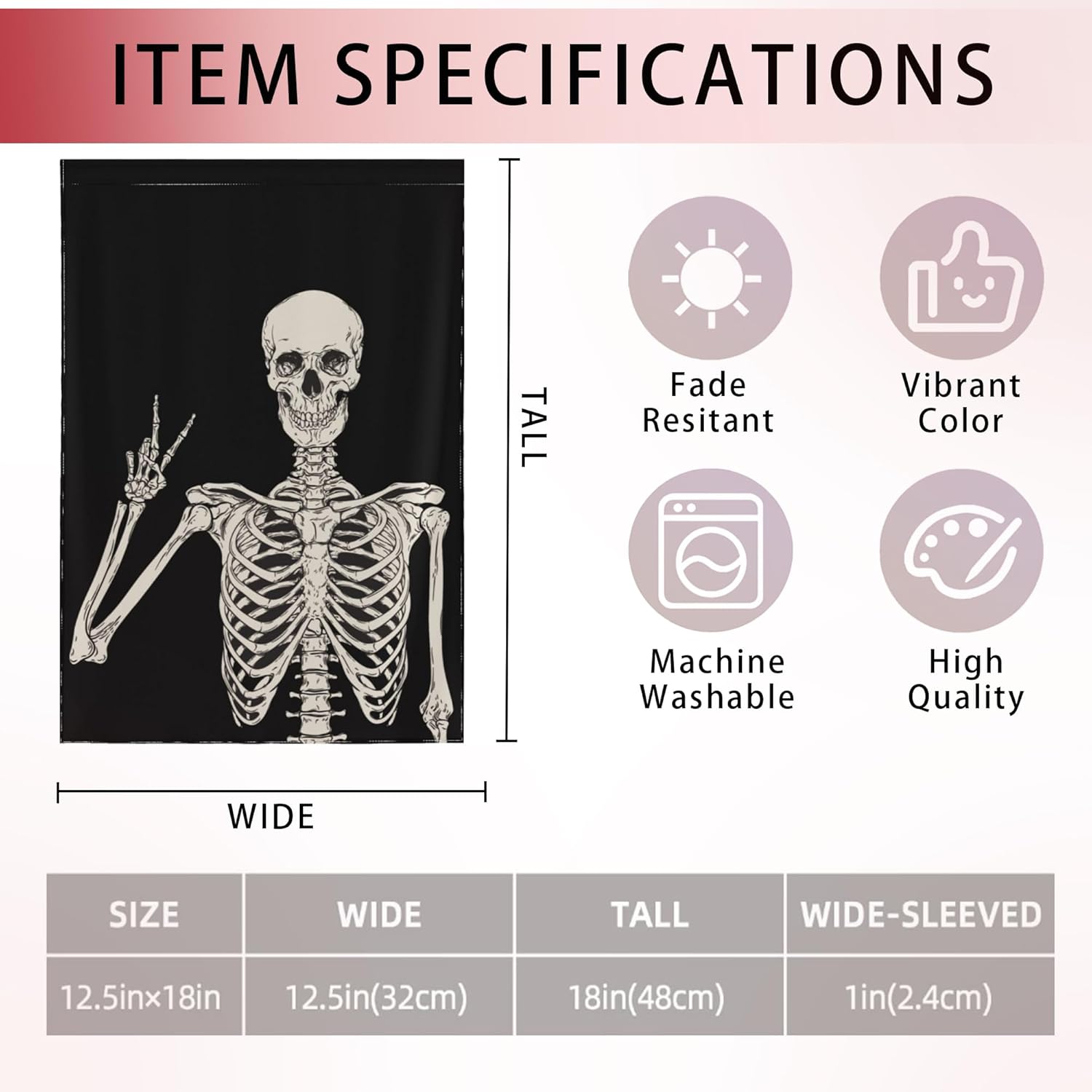 Skull Garden Flag Vertical Double Sided 12x18inch Funny Skeleton Small Garden Flag for Outside Farmhouse Seasonal Holiday Yard Decor - Image 3