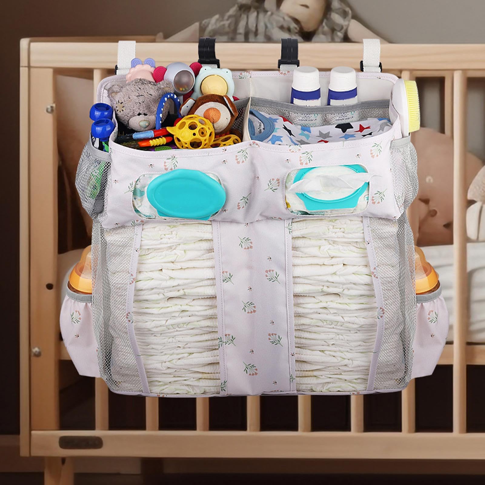 Genérico Organizador Pañales Cuna Oxford Gran Capacidad Multicompartimento | Organizador bolsillos de cuna infantil bolsas guardería Juguetes, Biberón, Babero, Paredes, Cama Infantil, Habitación, Niños