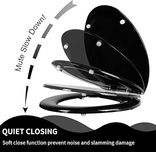 Miniatura 10 de Angel Shield Asiento de inodoro con bisagras de aleación de zinc, cierre silencioso, tapa UV moldeada de madera fácil de limpiar (alargado, negro)