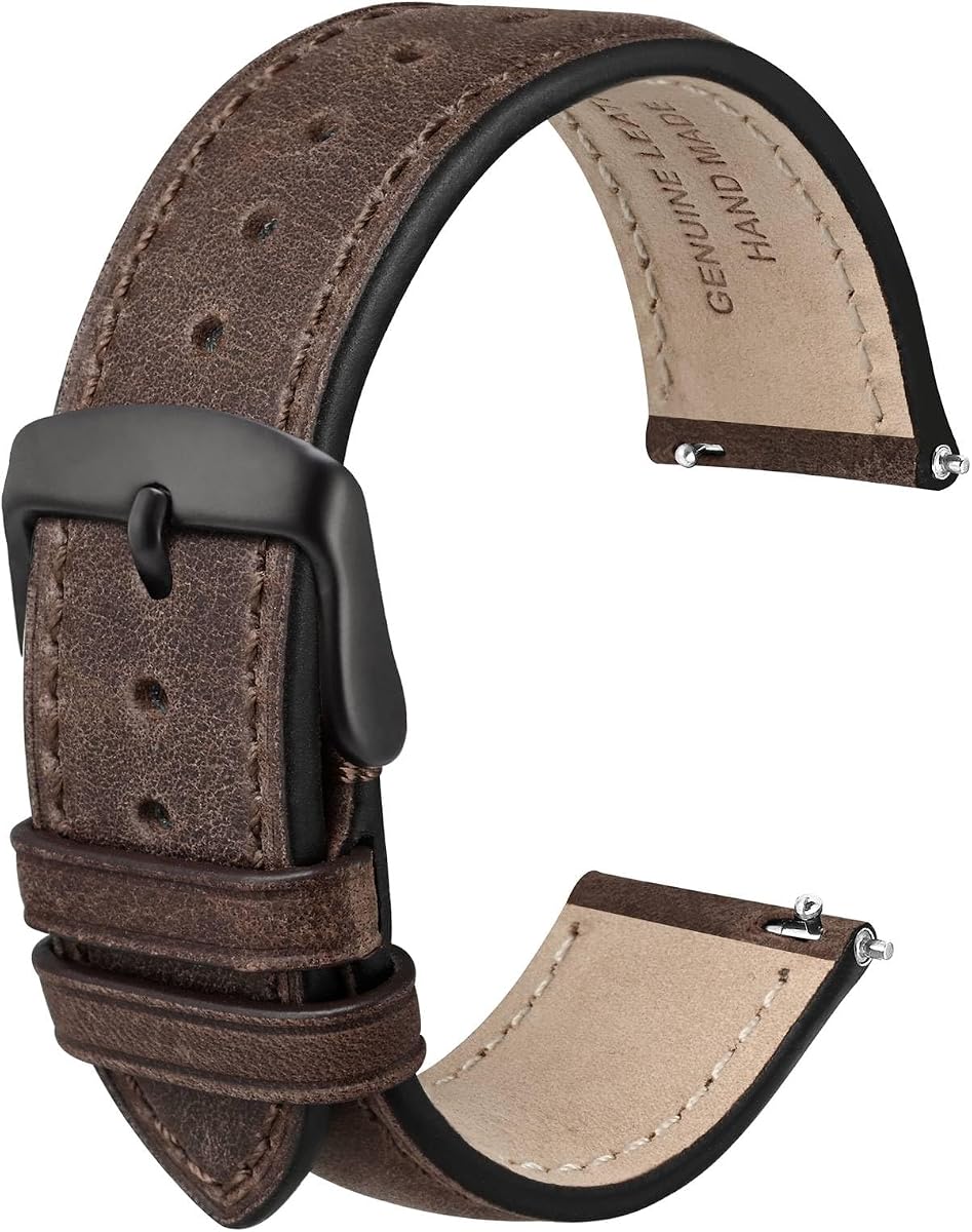 Anbeer Correa de reloj retro de liberación rápida, correas de reloj de cuero Crazy Horse para hombres y mujeres, ancho de correa: 18 mm, 20 mm, 22 mm, 16 mm, 19 mm, 24 mm