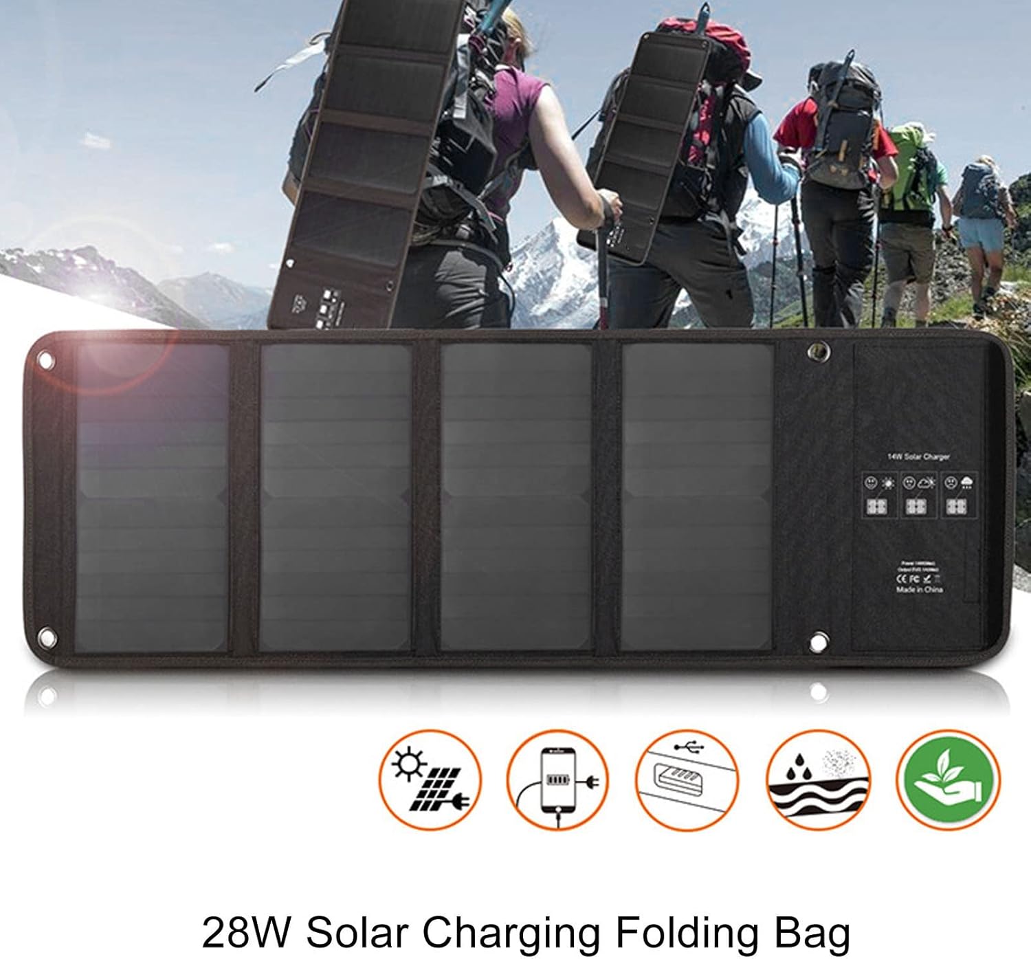 KANASI Foldable Solar Panel Charger, 28W 2 USB Ports Lightweight for Camping Hiking Outdoor Charging