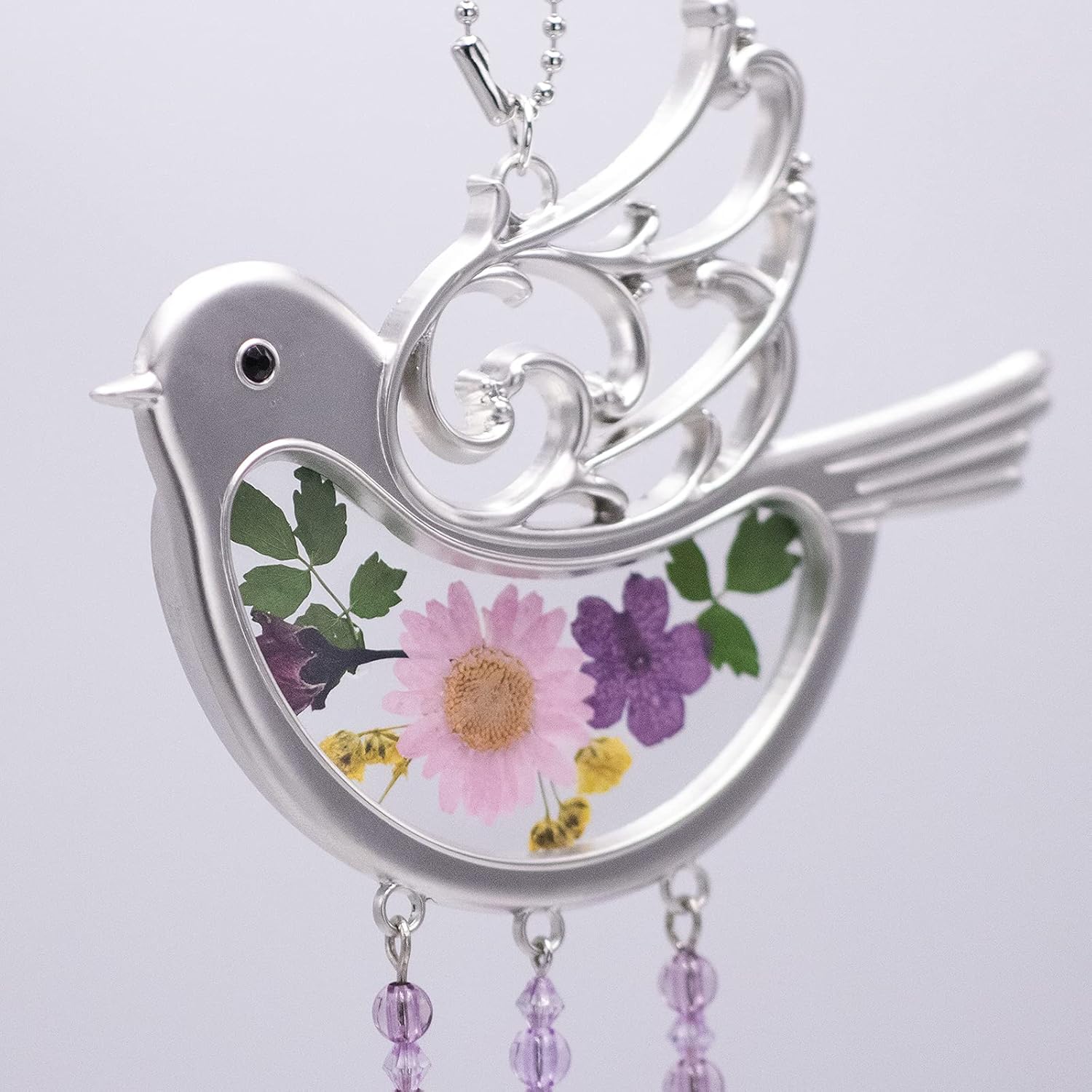 Laraine Bird Suncatcher with Pressed Flower Wings Mather's Day Birdie Glass Wind Chime Ornament Charm with Metal Heart Gifts for Mom Grandma Aunt Birthday (Pink, Mom) - Image 4