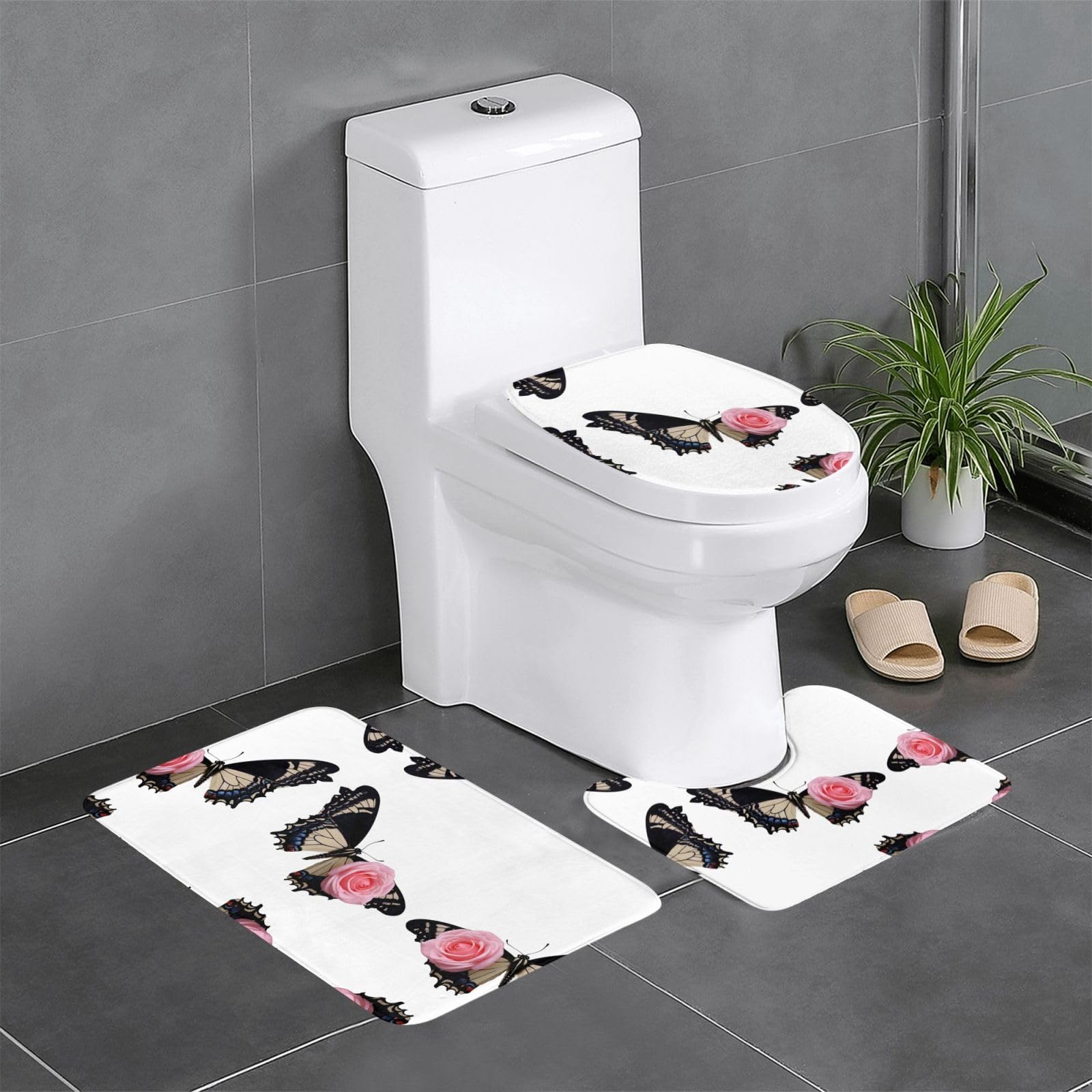 Tapis de sol antidérapant pour salle de bain WHJSSF rose - Set de 3 absorbant et sécurisé